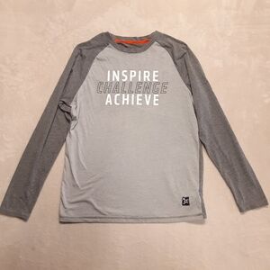 Orange Theory Mens Two Tone Raglan Tee L Gray Inspire Challenge Achieve Fitness